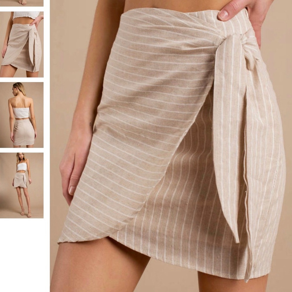 Linen look wrap front mini skirt